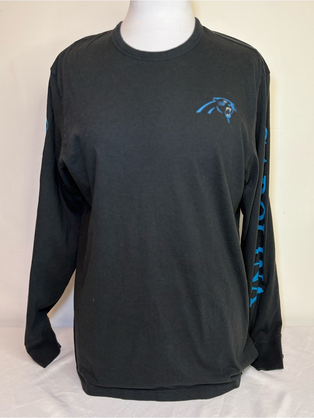 47 Men’s Carolina Panthers Black Long-Sleeve Tee with Blue Logo